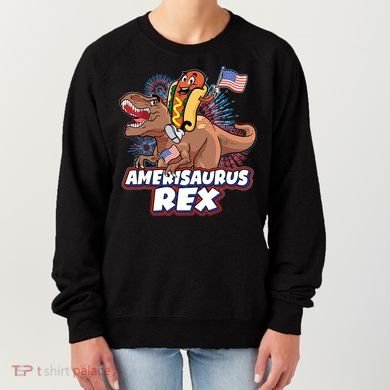 Funny Hotdog Riding Amerisaurus Rex Dinosaur Women's Sweatshirt