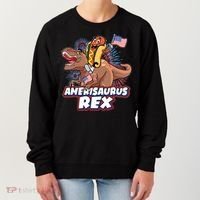 Funny Hotdog Riding Amerisaurus Rex Dinosaur Women's Sweatshirt thumb 0