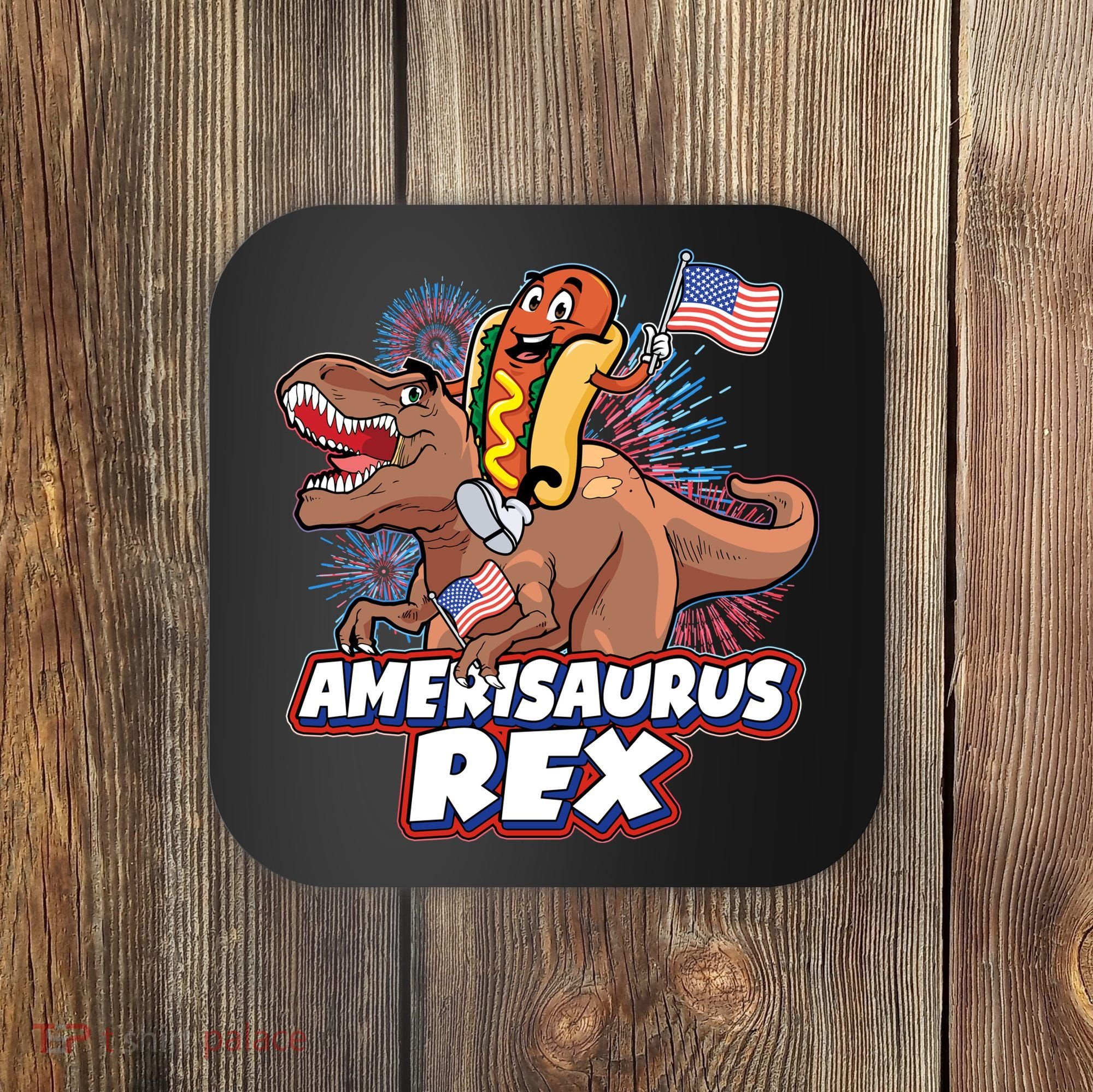 Funny Hotdog Riding Amerisaurus Rex Dinosaur Coaster