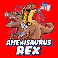 Funny Hotdog Riding Amerisaurus Rex Dinosaur Santa Hat thumb 1
