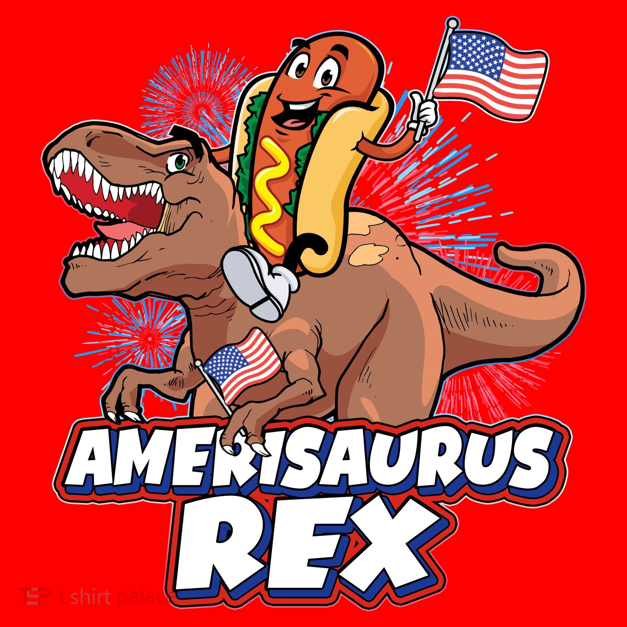 Funny Hotdog Riding Amerisaurus Rex Dinosaur Santa Hat