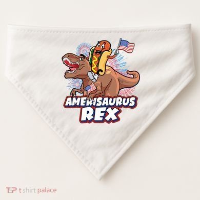 Funny Hotdog Riding Amerisaurus Rex Dinosaur USA-Made Doggie Bandana