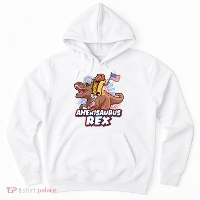 Funny Hotdog Riding Amerisaurus Rex Dinosaur Hoodie
