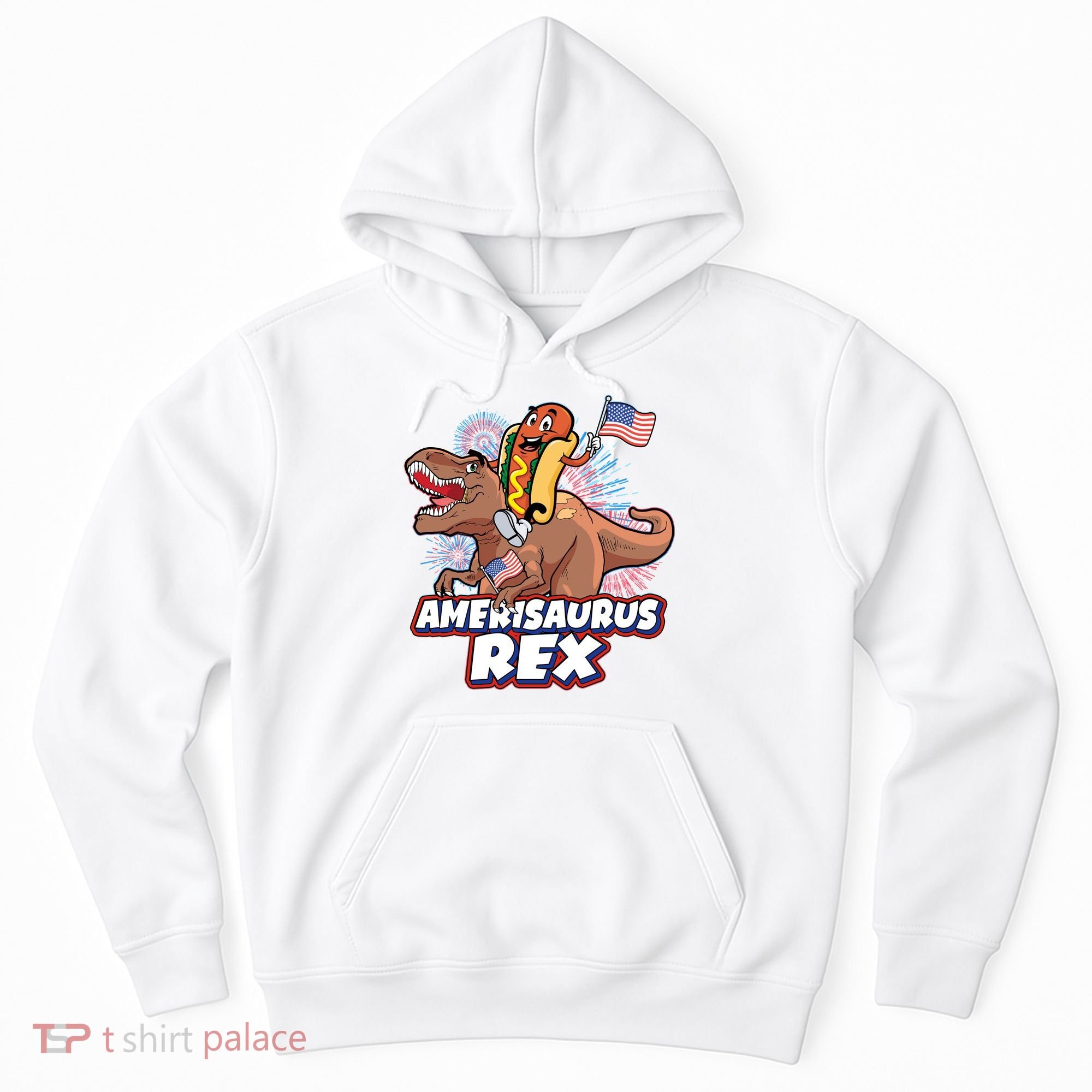 Funny Hotdog Riding Amerisaurus Rex Dinosaur Hoodie