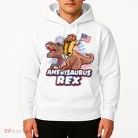 Funny Hotdog Riding Amerisaurus Rex Dinosaur Hoodie thumb 2