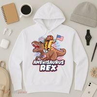 Funny Hotdog Riding Amerisaurus Rex Dinosaur Hoodie thumb 3