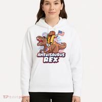 Funny Hotdog Riding Amerisaurus Rex Dinosaur Hoodie thumb 5