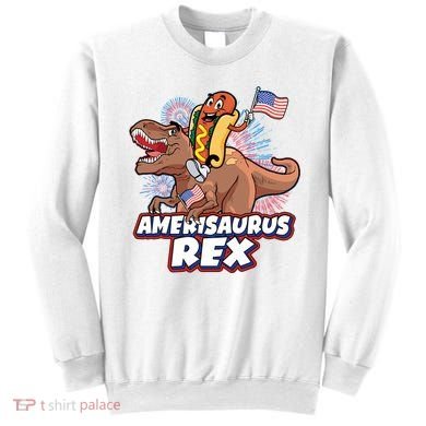 Funny Hotdog Riding Amerisaurus Rex Dinosaur Sweatshirt
