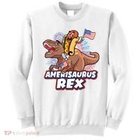 Funny Hotdog Riding Amerisaurus Rex Dinosaur Sweatshirt thumb 0