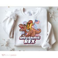 Funny Hotdog Riding Amerisaurus Rex Dinosaur Sweatshirt thumb 2