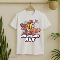 Funny Hotdog Riding Amerisaurus Rex Dinosaur T-Shirt thumb 2