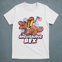 Funny Hotdog Riding Amerisaurus Rex Dinosaur T-Shirt thumb 5