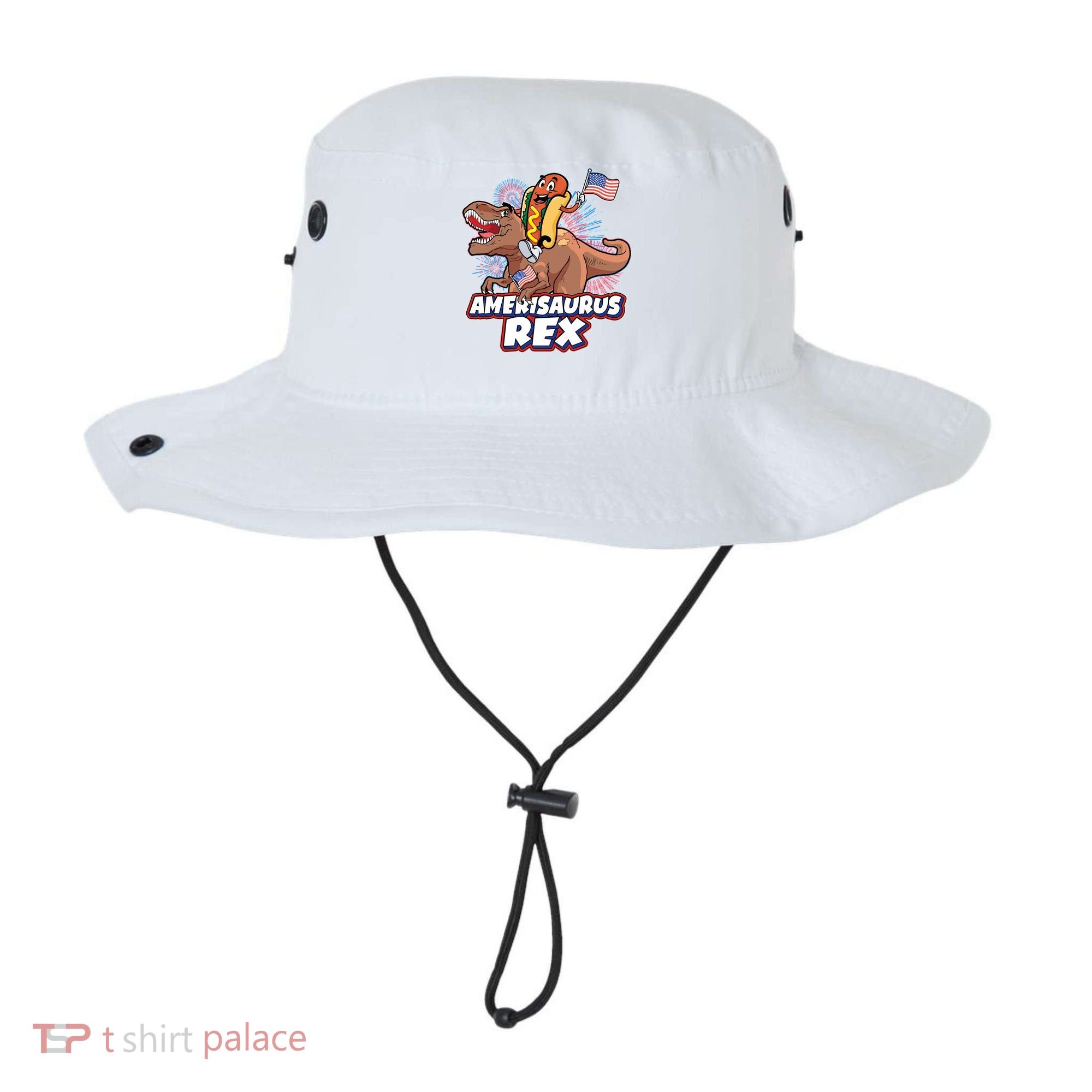 Funny Hotdog Riding Amerisaurus Rex Dinosaur Bucket Hat