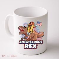 Funny Hotdog Riding Amerisaurus Rex Dinosaur Coffee Mug thumb 0