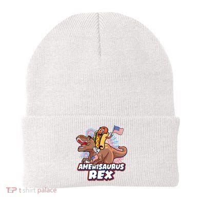 Funny Hotdog Riding Amerisaurus Rex Dinosaur Beanie