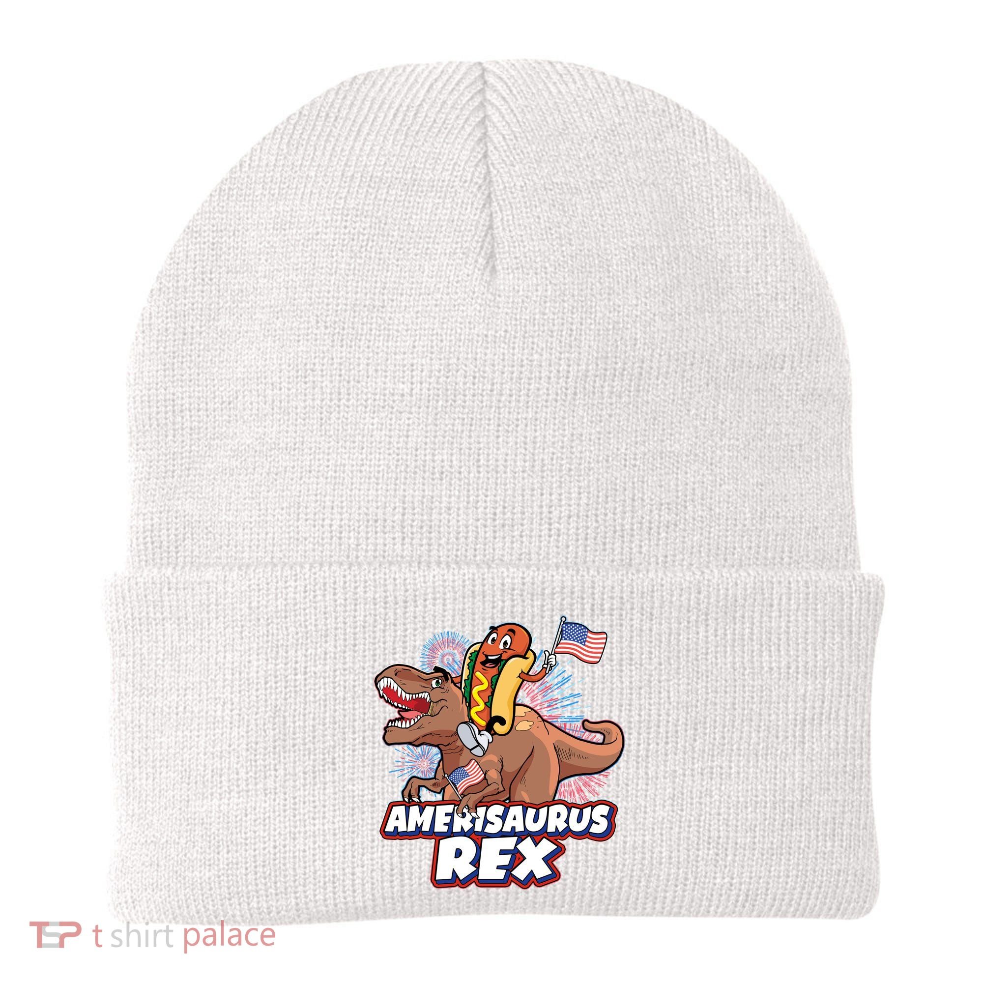 Funny Hotdog Riding Amerisaurus Rex Dinosaur Beanie