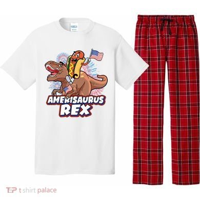 Funny Hotdog Riding Amerisaurus Rex Dinosaur Pajama Set