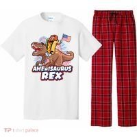 Funny Hotdog Riding Amerisaurus Rex Dinosaur Pajama Set thumb 0