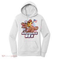 Funny Hotdog Riding Amerisaurus Rex Dinosaur Women's Hoodie thumb 0