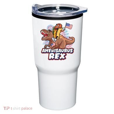 Funny Hotdog Riding Amerisaurus Rex Dinosaur Tumbler