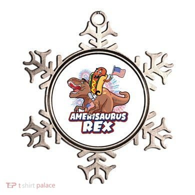 Funny Hotdog Riding Amerisaurus Rex Dinosaur Ornament