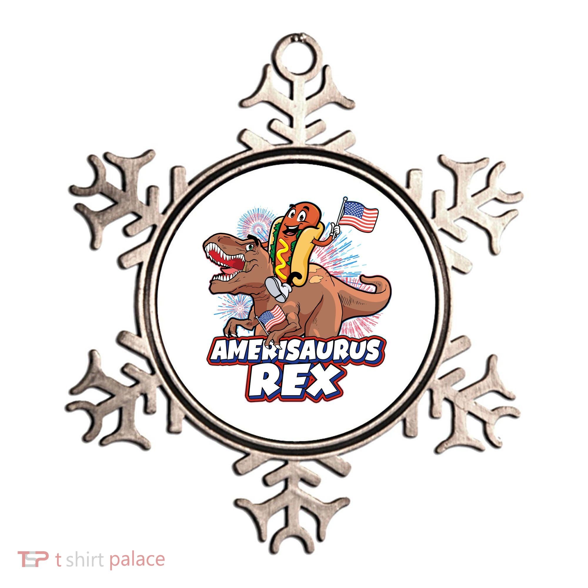 Funny Hotdog Riding Amerisaurus Rex Dinosaur Ornament