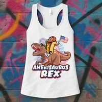 Funny Hotdog Riding Amerisaurus Rex Dinosaur Women's Tank Top thumb 3
