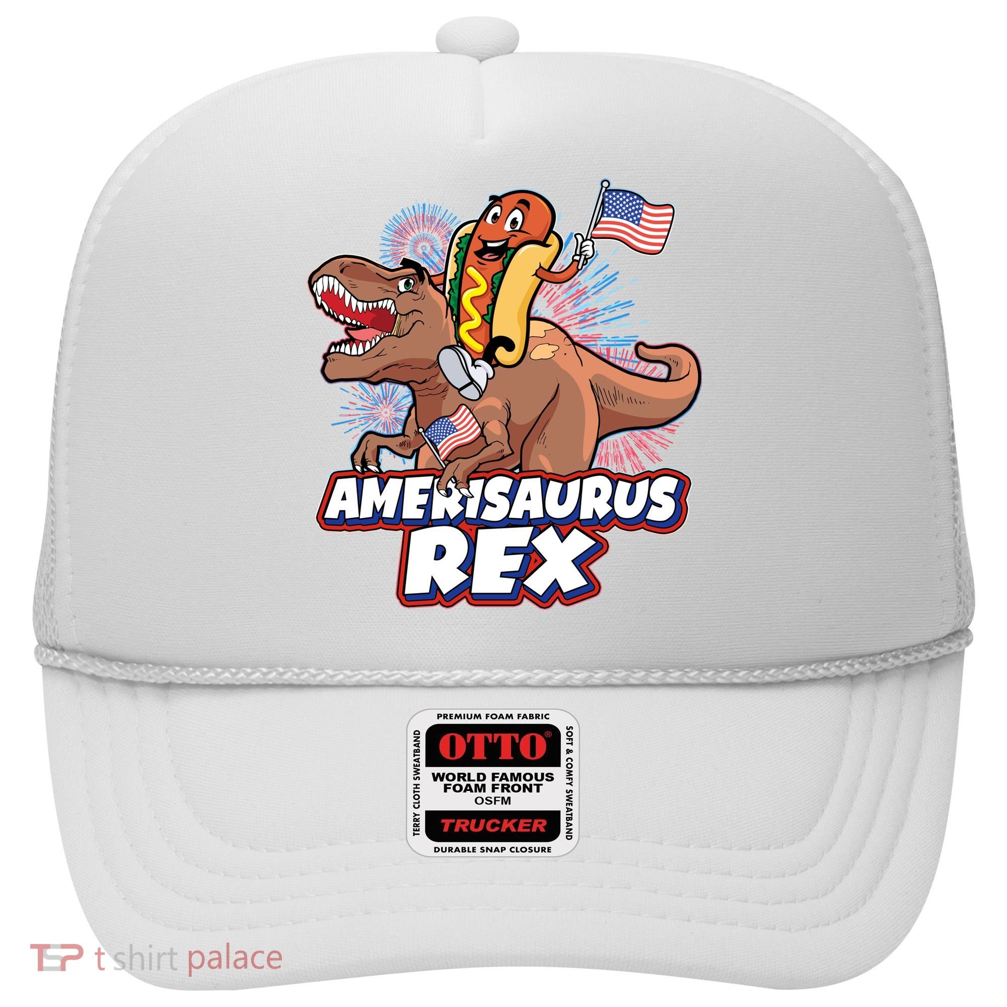 Funny Hotdog Riding Amerisaurus Rex Dinosaur Hat