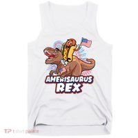 Funny Hotdog Riding Amerisaurus Rex Dinosaur Tank Top thumb 0