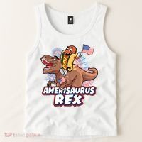 Funny Hotdog Riding Amerisaurus Rex Dinosaur Tank Top thumb 2