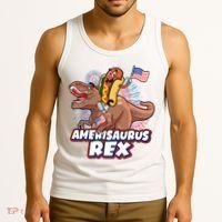 Funny Hotdog Riding Amerisaurus Rex Dinosaur Tank Top thumb 3
