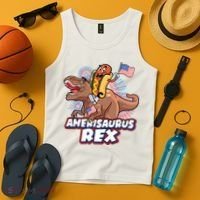 Funny Hotdog Riding Amerisaurus Rex Dinosaur Tank Top thumb 4