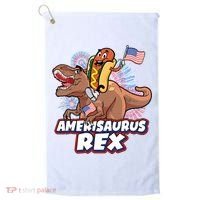 Funny Hotdog Riding Amerisaurus Rex Dinosaur Golf Towel thumb 0
