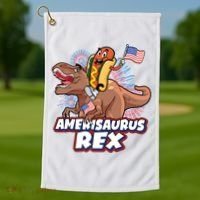 Funny Hotdog Riding Amerisaurus Rex Dinosaur Golf Towel thumb 1
