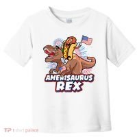Funny Hotdog Riding Amerisaurus Rex Dinosaur Toddler T-Shirt thumb 0