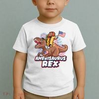 Funny Hotdog Riding Amerisaurus Rex Dinosaur Toddler T-Shirt thumb 2
