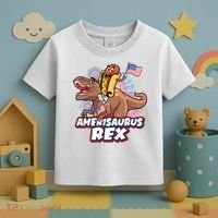 Funny Hotdog Riding Amerisaurus Rex Dinosaur Toddler T-Shirt thumb 3