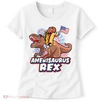 Funny Hotdog Riding Amerisaurus Rex Dinosaur Women's T-Shirt thumb 0