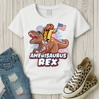 Funny Hotdog Riding Amerisaurus Rex Dinosaur Women's T-Shirt thumb 3