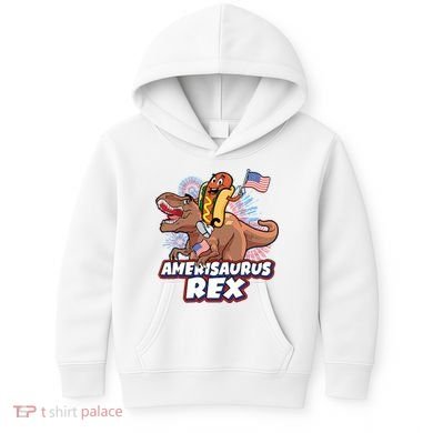 Funny Hotdog Riding Amerisaurus Rex Dinosaur Kids Hoodie