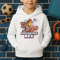 Funny Hotdog Riding Amerisaurus Rex Dinosaur Kids Hoodie thumb 2
