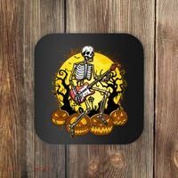 Funny Halloween Rocker Skeleton Rock With Electric Guitar Coaster thumb 0