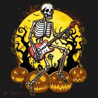 Funny Halloween Rocker Skeleton Rock With Electric Guitar 16 in Basic Backpack thumb 2