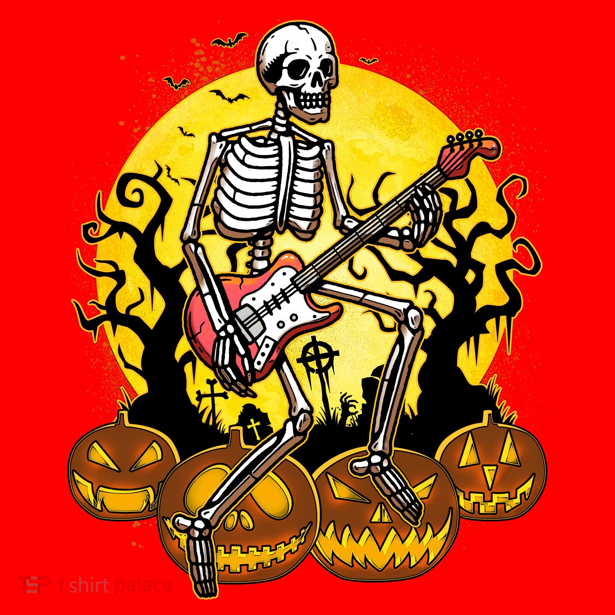 Funny Halloween Rocker Skeleton Rock With Electric Guitar Santa Hat