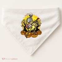 Funny Halloween Rocker Skeleton Rock With Electric Guitar USA-Made Doggie Bandana thumb 0