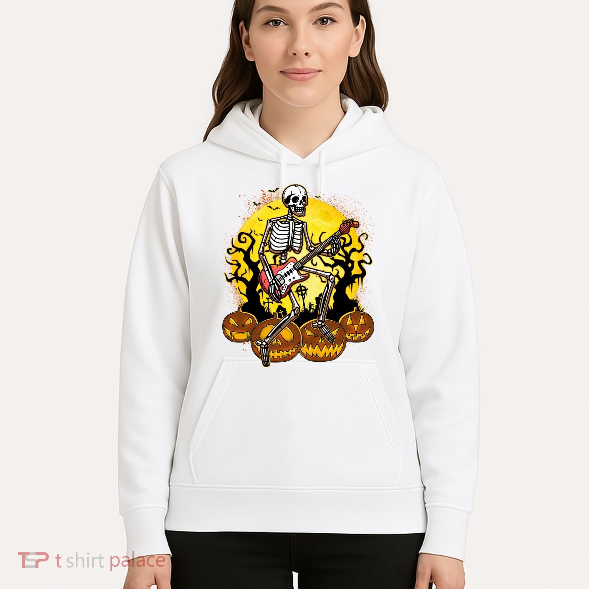 Funny Halloween Rocker Skeleton Rock With Electric Guitar Hoodie