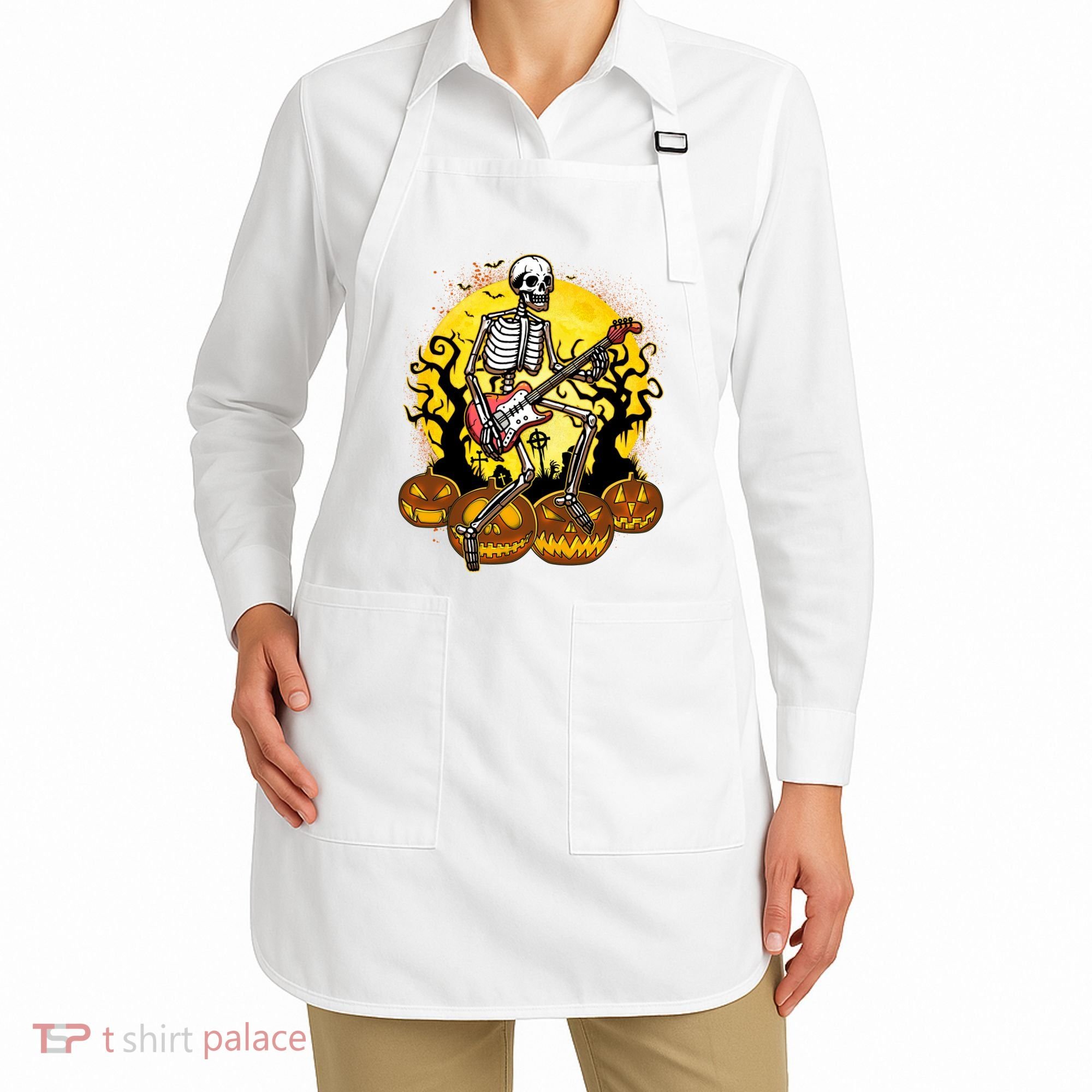 Funny Halloween Rocker Skeleton Rock With Electric Guitar Apron