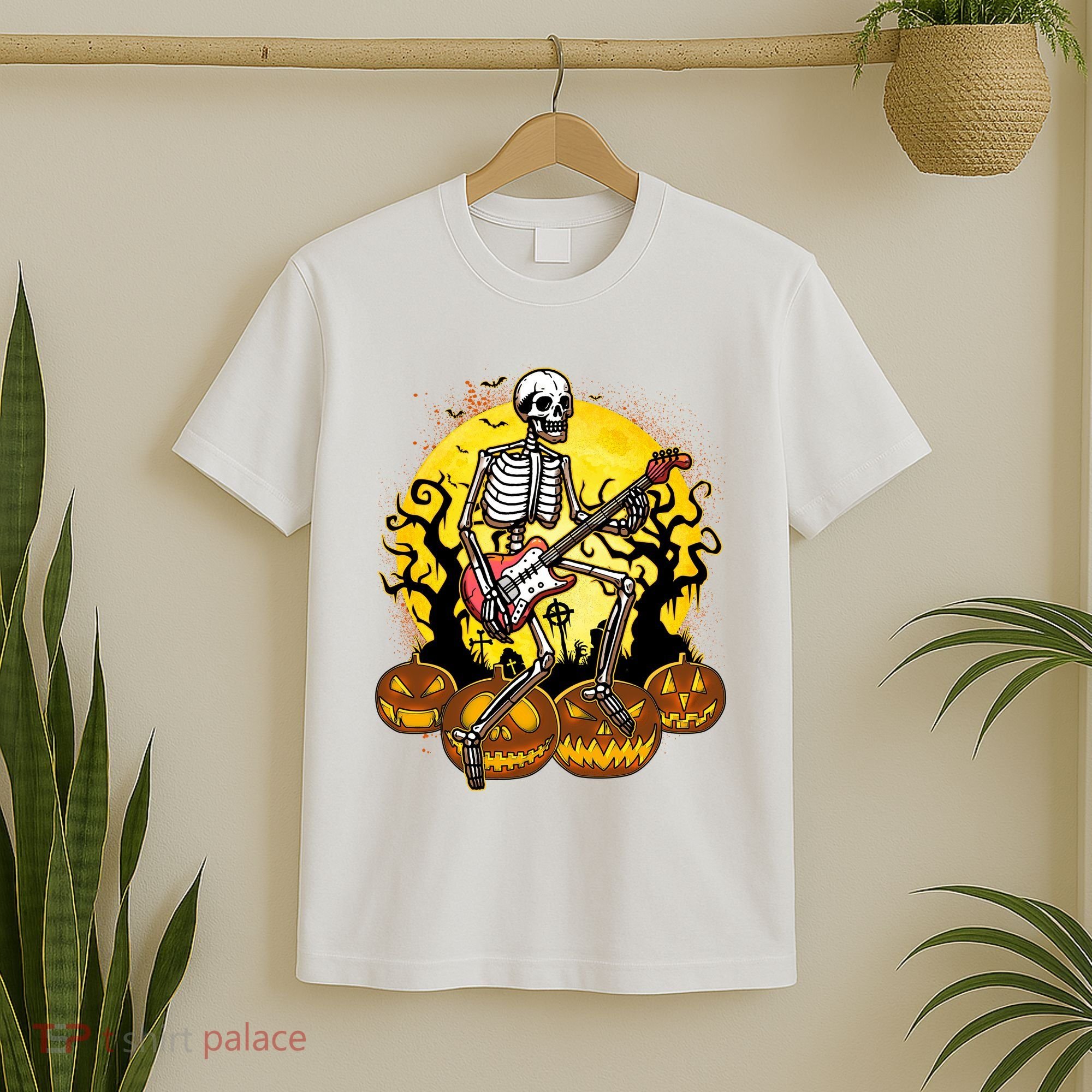 Funny Halloween Rocker Skeleton Rock With Electric Guitar T-Shirt