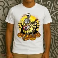 Funny Halloween Rocker Skeleton Rock With Electric Guitar T-Shirt thumb 3
