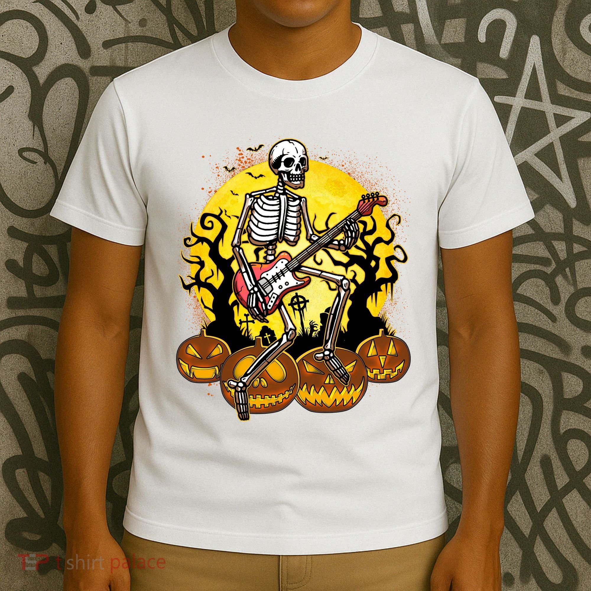 Funny Halloween Rocker Skeleton Rock With Electric Guitar T-Shirt